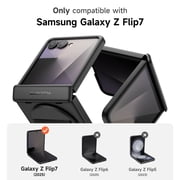 Suritch Phone Case for Samsung Galaxy Z Flip 7 with Rotatable Hand Grip, Kickstand and Screen Protector, Rugged Shockproof Protective Cover, Black
