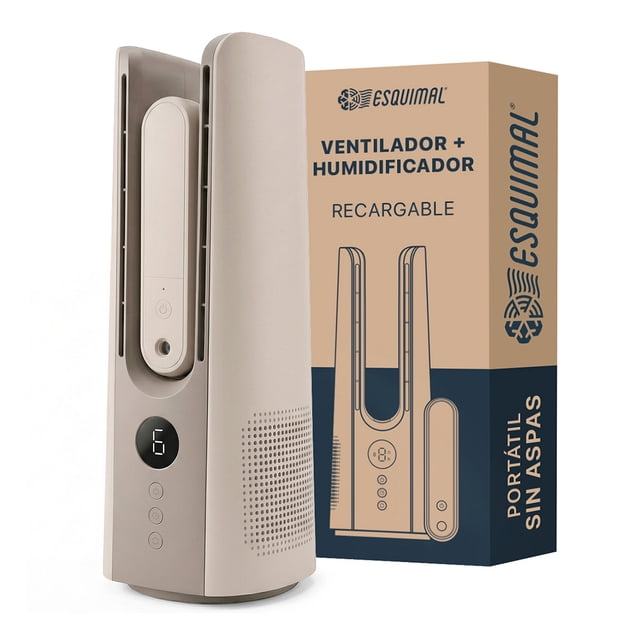 Ventilador Humidificador de Aire 2 en 1 Esquimal, Recargable, 9 Velocidades, pantalla LED ( Khaki)