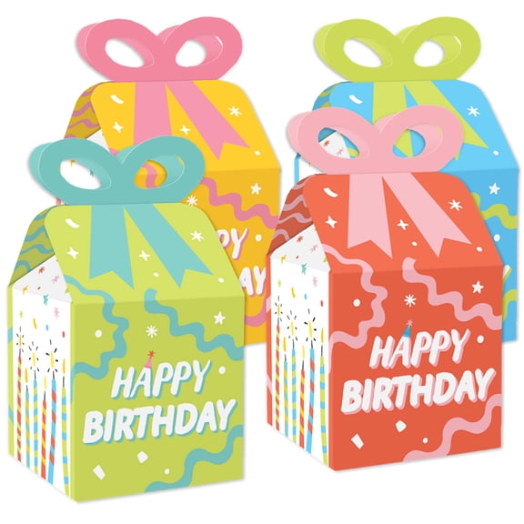 Big Dot of Happiness Party Time - Square Favor Gift Boxes - Happy Birthday Party Bow Boxes - Set of 12