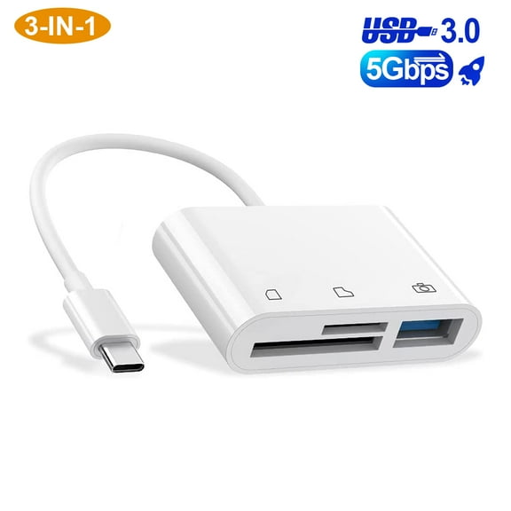 USB C to Micro SD TF Memory Card Reader, Compatible with iPad Pro, MacBook Pro/Air, Chromebook, 3-in-1 USB Camera Card Reader Adapter for XPS, Galaxy S10/S9 and More USB C Devices