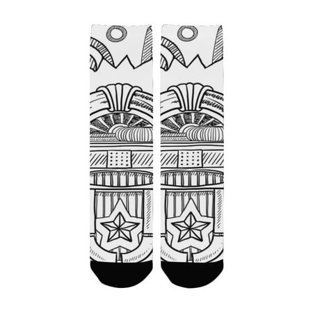 

Jukebox Retro Vintage Cartoon Sketchy Style Radio Music Notes Box with Stars Image Black and White Women s Custom Socks (Made In USA)