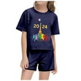thumbnail image 4 of Baby Girls Outfits Short Sleeve Fashion Prints Trendy Sports T Shirt Tops Shorts Set Kids Clothes Navy 7 Years-8 Years, 4 of 4