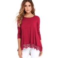 thumbnail image 3 of Popular casual suelto cuello redondo manga larga dobladillo encaje damas camiseta Irfora Blanca M, 3 of 5