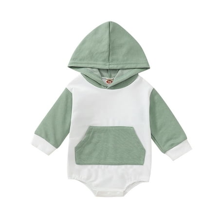 

Fsqjgq Baby Boys Clothes 6-9 Months Boys Girls Long Sleeve Patchwork Colour Hooded Romper Sweatshirt Bodysuits with Pocket 18 Month Boy Tops Cotton Blend White 80