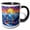 Black/White, variant on 3drose, Two Robin Birds on a Tree. Mountain Sunrise. Happy Holidays Gift, 11oz Two-tone Red Mug