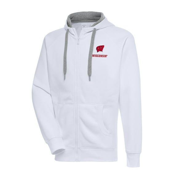 Men's Antigua White Wisconsin Badgers Big & Tall Victory Full-Zip Hoodie