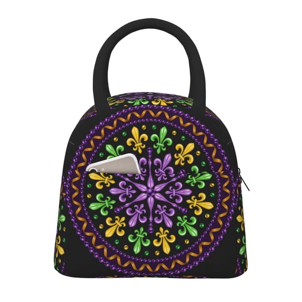 Balery Mardi Gras5 Bolsa de Almuerzo para Mujeres, Caja de Almuerzo, Bolsa de Almuerzo Pequeña Impermeable, Tote de Almuerzo Reutilizable con Gran Capacidad