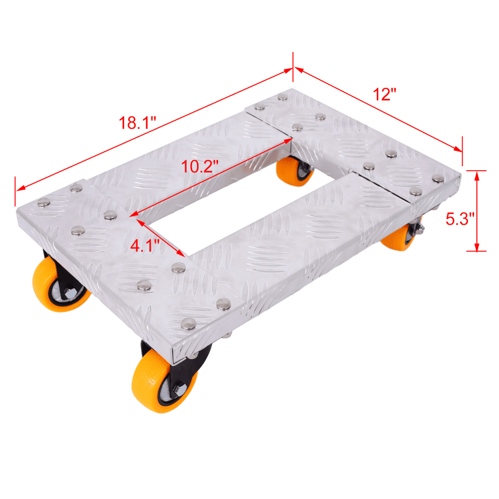 Tcbosik 2 Pack Furniture Movers Dolly with Wheels, Heavy Duty Moving Dolly Cart with Aluminum Frame, 800 lbs Capacity, Silver