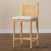 bali & pari Sofia Rattan and Mahogany wood BOHO Counter Stool, Natural