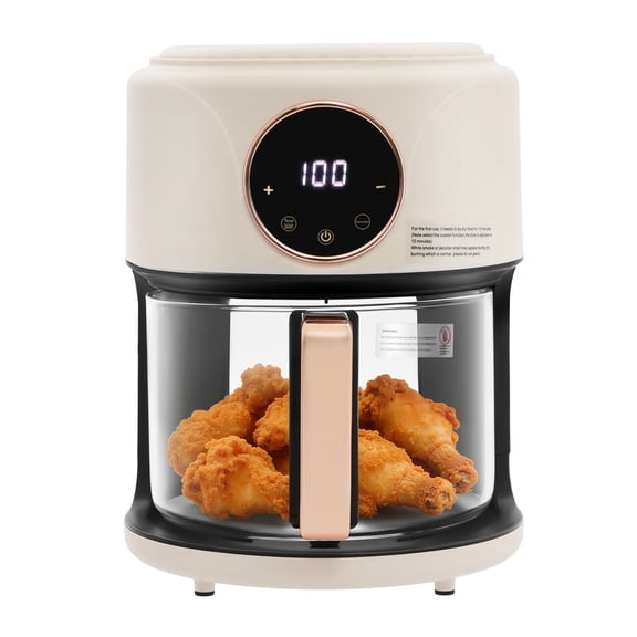 ChicHomey 4.44Qt Digital Air Fryer,1200W Fast Heating,8 Preset Cook Modes,Touchscreen,Transparent Fry Bowl,Home & Outdoor Cooking, White