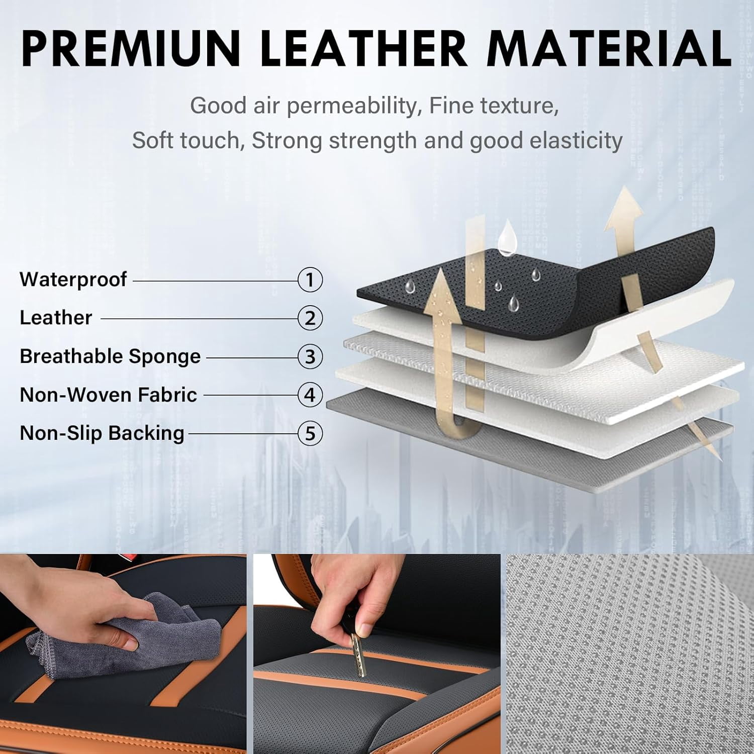 Coverado Car Seat Covers Full Set, Breathable Faux Leather Seat Protectors, Comfortable&Durable, Auto Cushion Universal Fit for Most Cars, Black&Brown