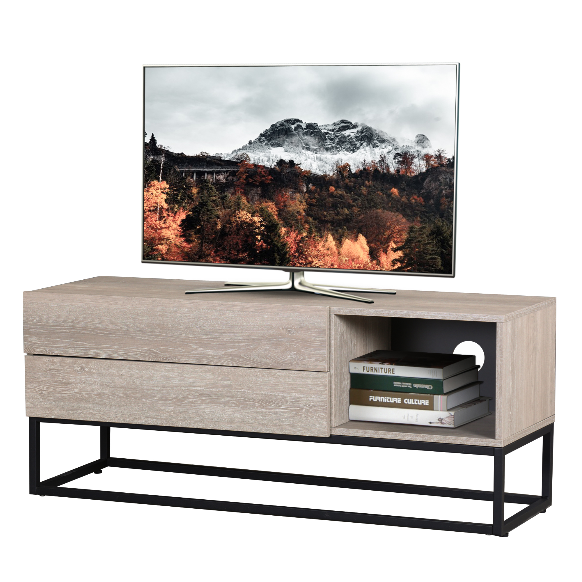 Bonzy Home Small Modern TV Stand for 50 inch TVs with 2 Drawer