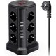 thumbnail image 1 of Tower Power Strip, Power Strip With 12 Sockets And 5 Usb Ports (2500w/10a), Lightning Protection Power Strip With 5m Cable And 2 Switches, Overload Pr, 1 of 5