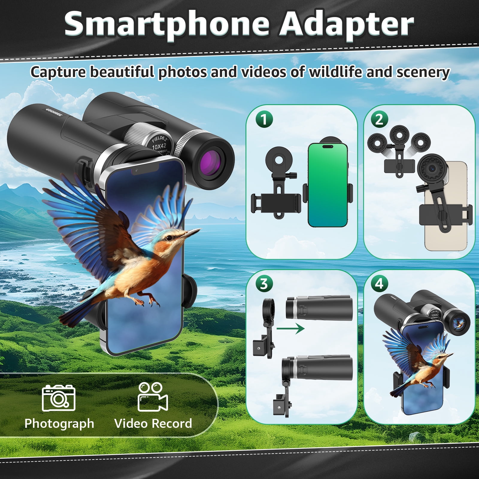 BEBANG 10x42 Binoculars for Adults, BAK4 Prism, FMC, Nitrogen-Filled Waterproof, HD Binoculars for Bird Watching Hunting Travel Camping