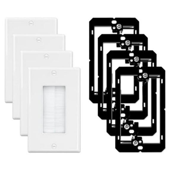 4 Brush Wall Plate with Low Voltage Mounting Bracket,Cable Pass Through Insert for Wires ywm58