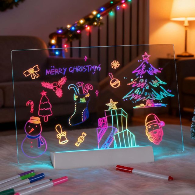 Tableau de Notes LED avec 7 Couleurs, Tableau de Dessin Rechargeable Glow (7.8x7.8")