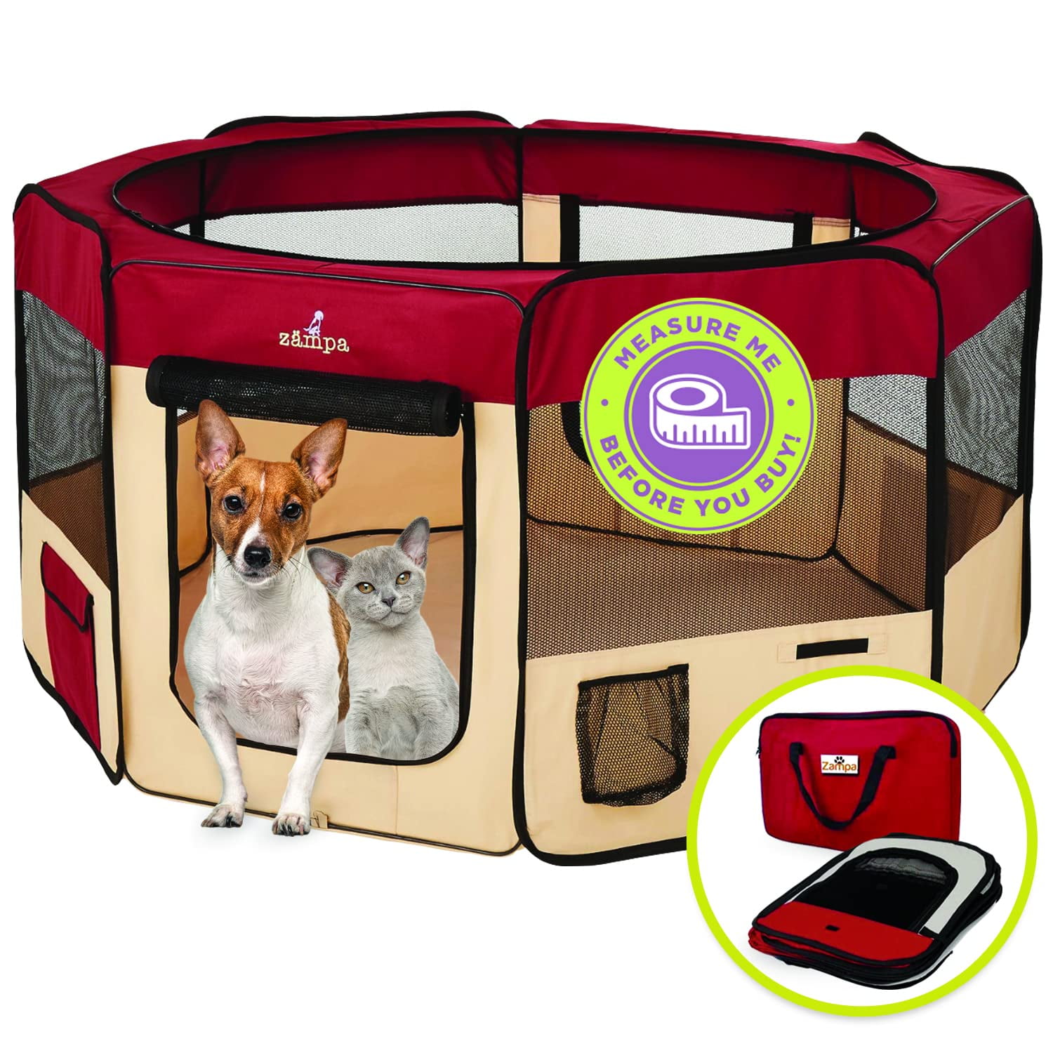 Small Pet Dog Cat Tent Playpen Exercise Play Pen Soft Crate Fence Case Burgundy 