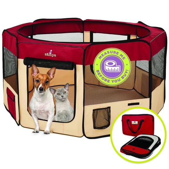 Zampa Portable Foldable Pet playpen Exercise Pen Kennel & Carrying Case For Large Dogs, Small Puppies & Cats, Water resistant