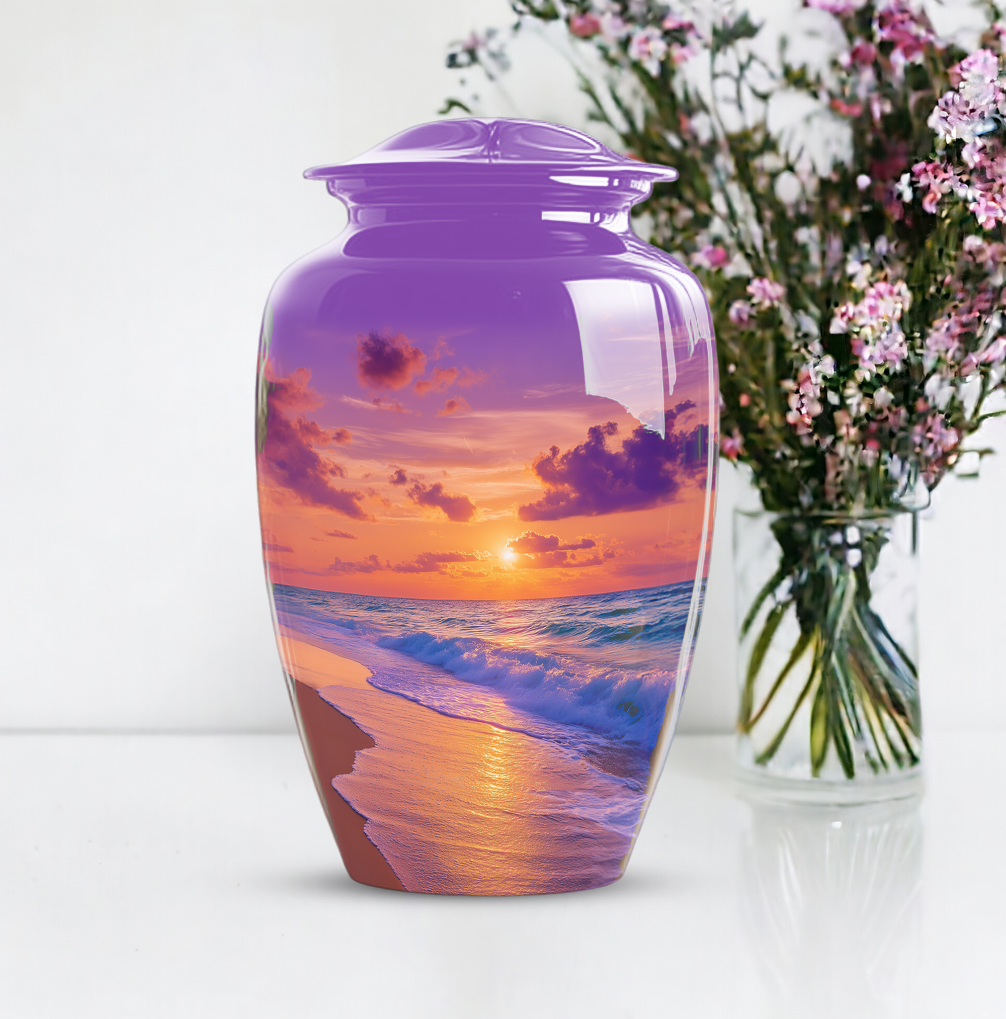 Beach Urn For Ashes For Women - Sunset Cremation Urns For Human Ashes Adult Female - Large Memorial Urns For Men - Funeral Ash Holder ( Size:- 10 Inch )