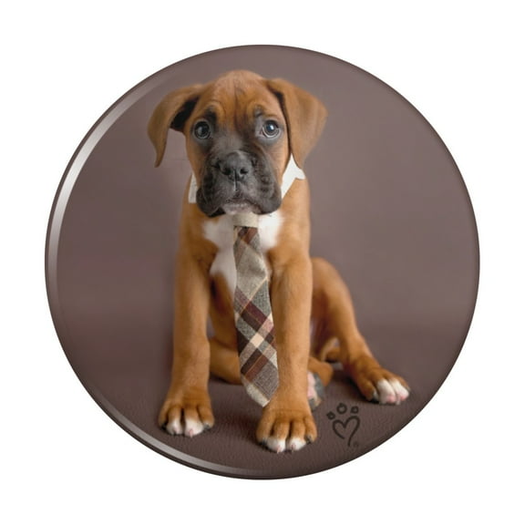 Boxer Puppy Dog Sitting with Tie Kitchen Refrigerator Locker Button Magnet