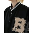 thumbnail image 5 of Franhais Women Oversized Baseball Jackets, Leather Long Sleeve Bone Letter Embroidery Jackets, 5 of 7