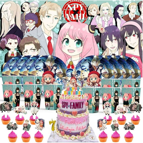 Spy family Birthday Cups Party Supplies Decor Backdrop Paper Plates Fans Decorations Banner