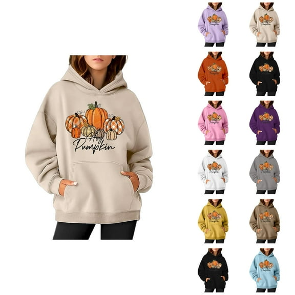 Hey Pumpkin Halloween Thanksgiving Hoodies for Women Fall Pumpkin Hoodie Long Sleeve Graphic Sweatshirt Pullover Tops