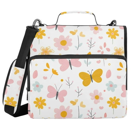 Butterflies and Daisies Binder Bag 3 Ring Binder Bag,Large Capacity Durable Binder Organizer Bag