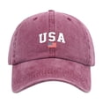 thumbnail image 3 of Women's Vintage Washed Baseball Cap, USA Flag Print Adjustable Trucker Hat, Retro Ponytail Sun Hat for Daily, Outdoor Activities, and Patriotic Style Wine, 3 of 5