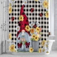 thumbnail image 3 of Flower Gnome Shower Curtain for Bathroom Decor, White Yellow Flowers Daisy Ladybug Spring Vintage Plaid Waterproof Fabric Shower Curtain, 54"x78" Set with 12 Hooks, 3 of 9