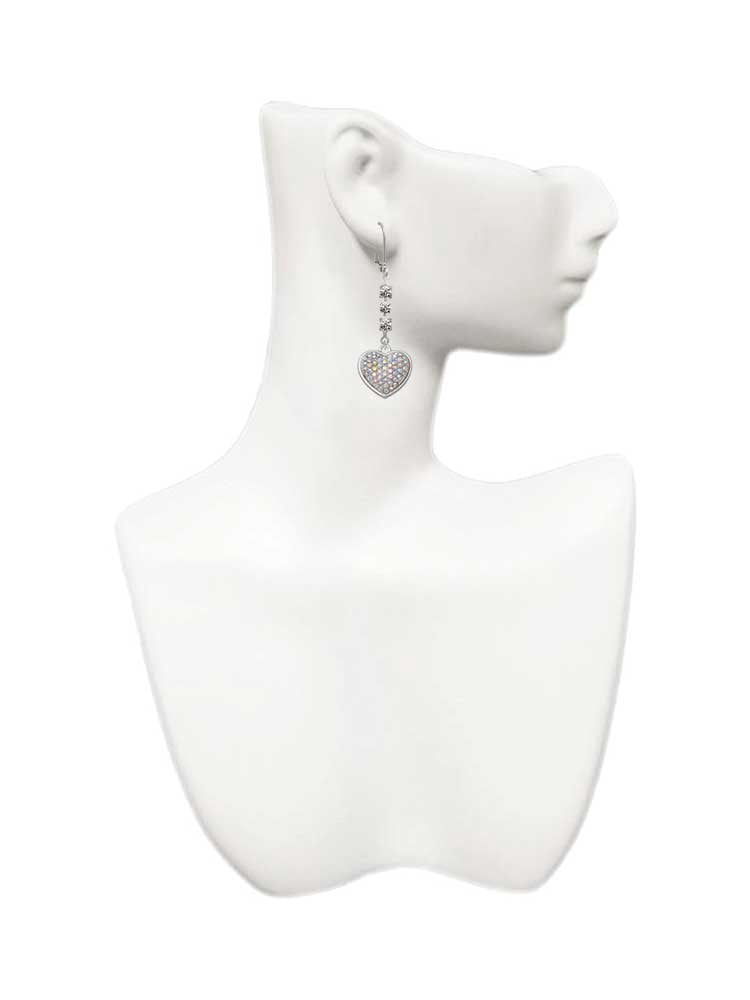 Silvertone Large Rounded Clear AB Oktant Crystal Heart Crystal Madison Leverback Earrings