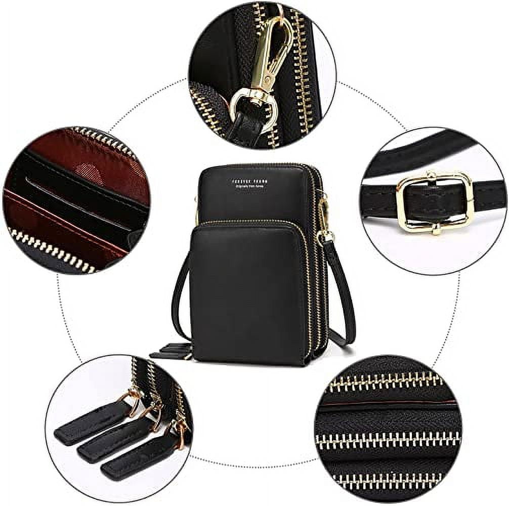 FORRICA Crossbody Phone Bag for Women Mini Shoulder Bag Girls Mobile Phone  Purse Ladies Large Capacity Wallet PU Leather Fashion Snap Black A: Handbags