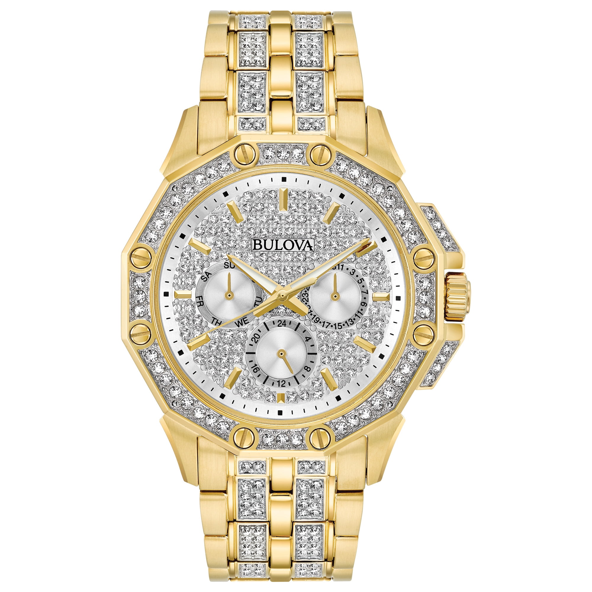 Bulova Men's Gold-Tone Crystal Watch with Multi-Function Dial 98C126