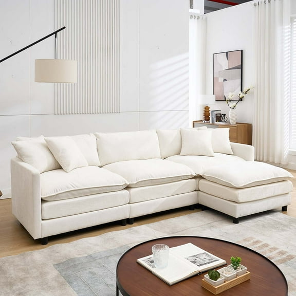 SZLIZCCC Modular Sectional Sofa with Movable Ottoman, L/U Shaped Chenille Fabric Couch with High - End Material,Flexible Combination for Living Room, Office, Apartment White3 1