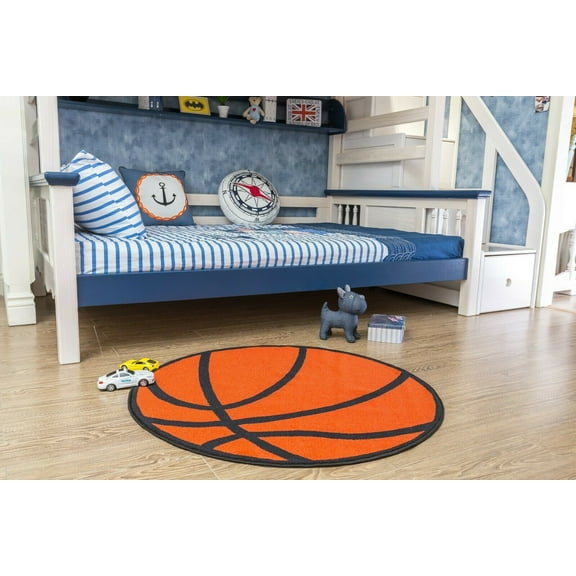 Furnish My Place 725 Basketball 2'2" Round Basketball Shaped Rug for Kids Play Area, Anti Skid Rubber Backing, Multicolor