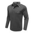thumbnail image 4 of Men's Spring And Autumn Solid Color T-shirt Lapel 3 Button Open Placket Button Long Sleeved Top XL, 4 of 6