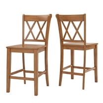 Weston Home Farmhouse Vintage Double X Solid Wood Counter Height Chair, Set of 2, Oak