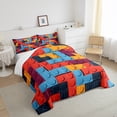 thumbnail image 4 of Erosebridal 3D Brick Comforter Set Full, Colorful Construction Bedding, Rainbow Building Blocks Orange Blue Bedding Comforter Sets Funny Patchwork Geometric Rectangle Quilt, 4 of 5