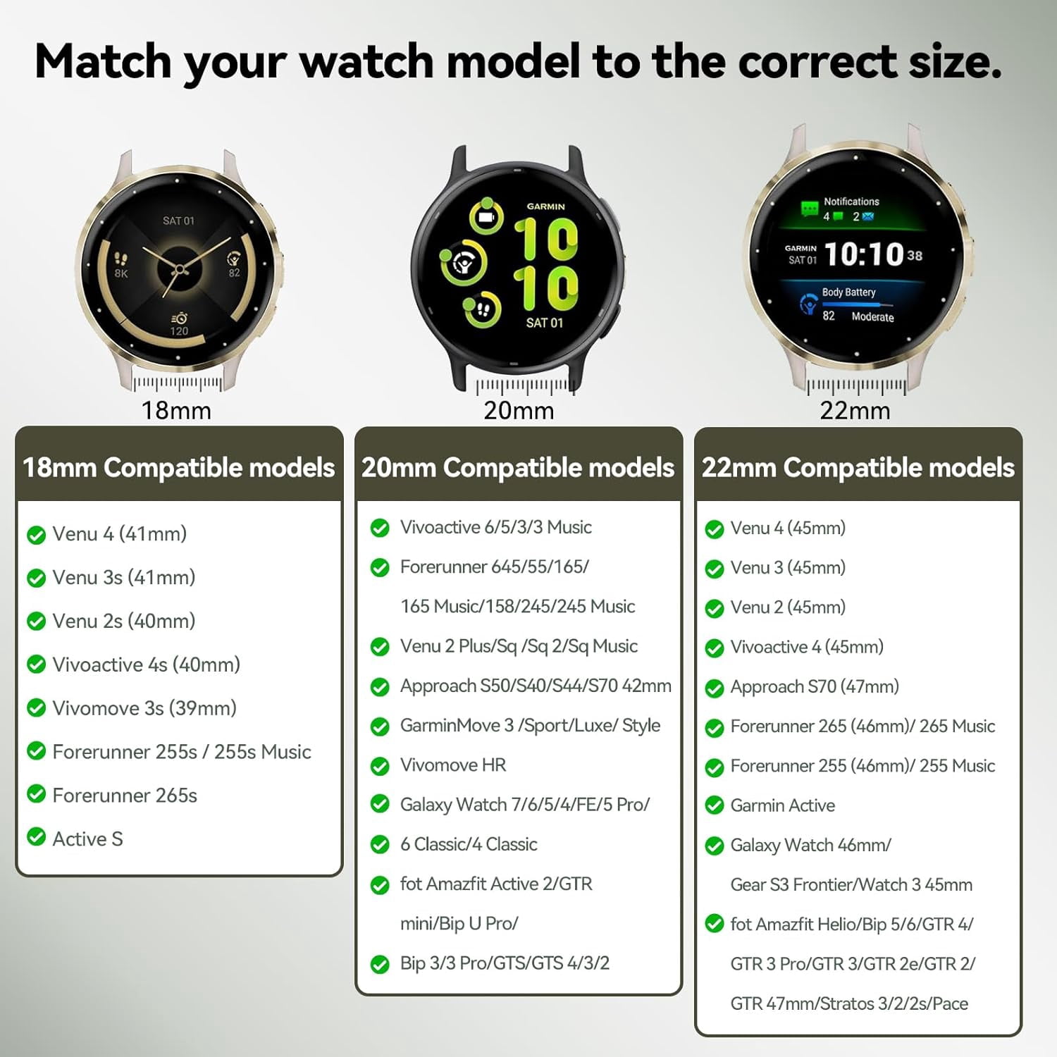CRKMGS-Hook Loop 20mm Watch Band Compatible With Garmin Vivoactive 6/Vivoactive 5/3/3 Music Watch Bands, Soft Nylon Breathable Sport Smartwatch Bands for Garmin Venu Sq 2/Forerunner 55/165/245/645 St