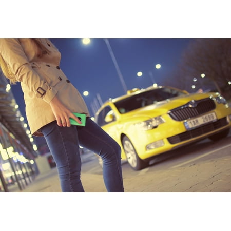 Canvas Print Woman Cab Yellow Girl People Taxi Waiting Stretched Canvas 10 x