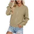 thumbnail image 2 of Brqkzdu Waffle Bomber Jacket for Women Full Zip Long Sleeve Casual Jackets Fall Loose Fitting Lightweight Jacket with Pockets, 2 of 6