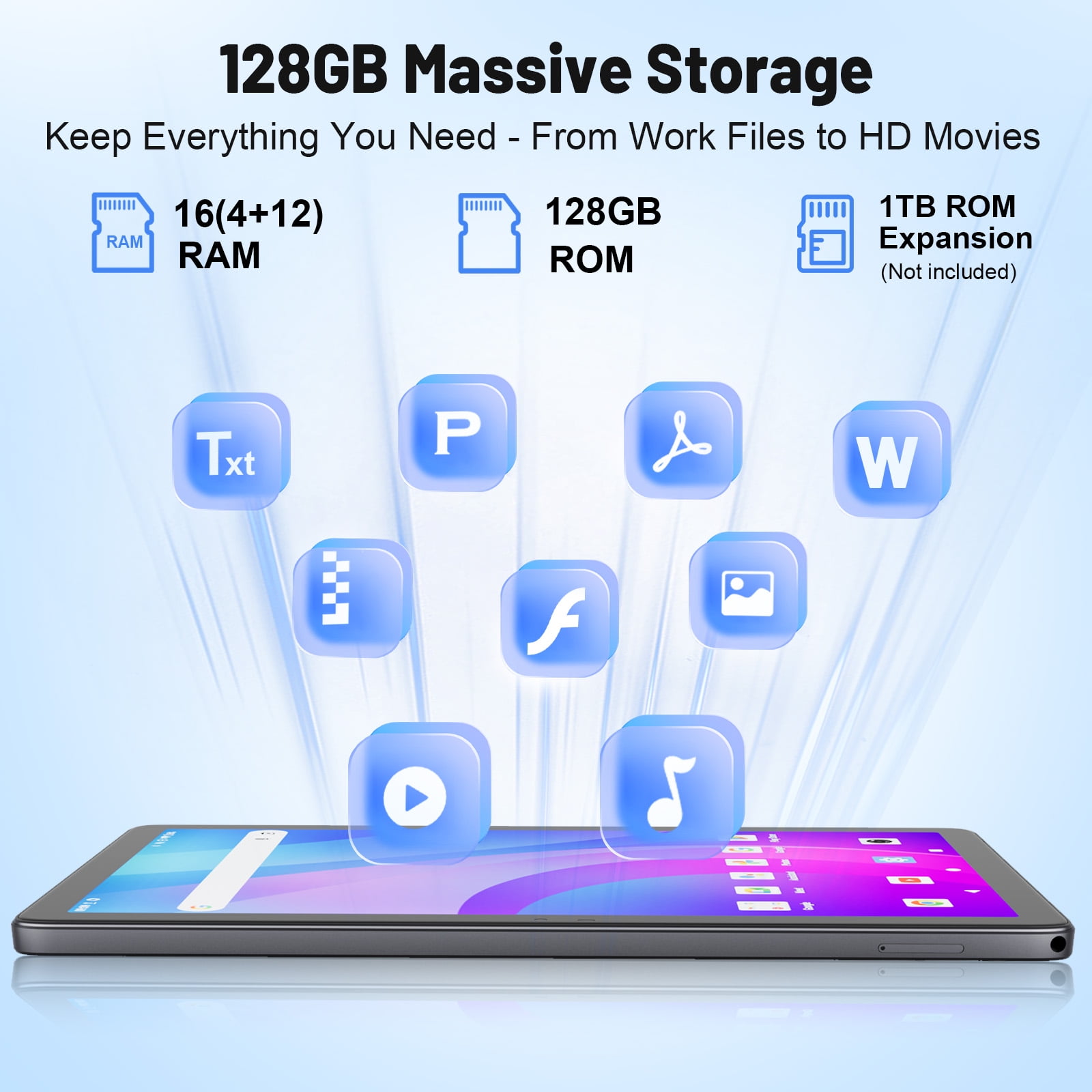 Tablet 10.1 Inch Android 15, 128GB ROM 16GB RAM 1TB Expand 1280x800 HD IPS Touch Screen Android Tablet 8000mAh 5G WiFi, Tablet with Keyboard, Case, Stylus, Dual Speakers, Gray