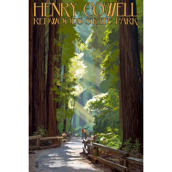 Art.com Henry Cowell Redwoods State Park - Pathway in Trees Art Print by Lantern Press, 12" x 18"