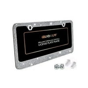 BLVDLPF Bling Bling Crystal Metal Chrome License Plate Frame with Screw Caps