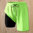 thumbnail image 2 of Mens Swim Trunks with Compression Liner 2 in 1 Elastic Waist Drawstring Straight Leg Beach Shorts with Pockets, 2 of 5