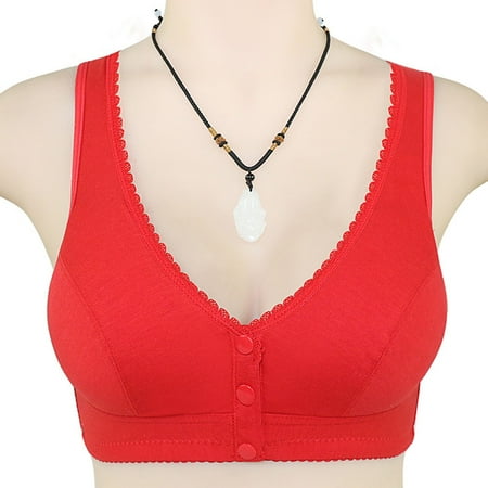 knqrhpse Push Up Bra Bras for Women No Underwire Daisy Bras For Older 2024 Comfortable Convenient Front Closure Button Cotton Bras For Seniors No Underwire Bras Wireless Bras Minimizer Bra Red M