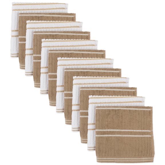 DII 13" Modern Cotton Ribbed Terry Dishcloths in Mocha Brown (Set of 12)