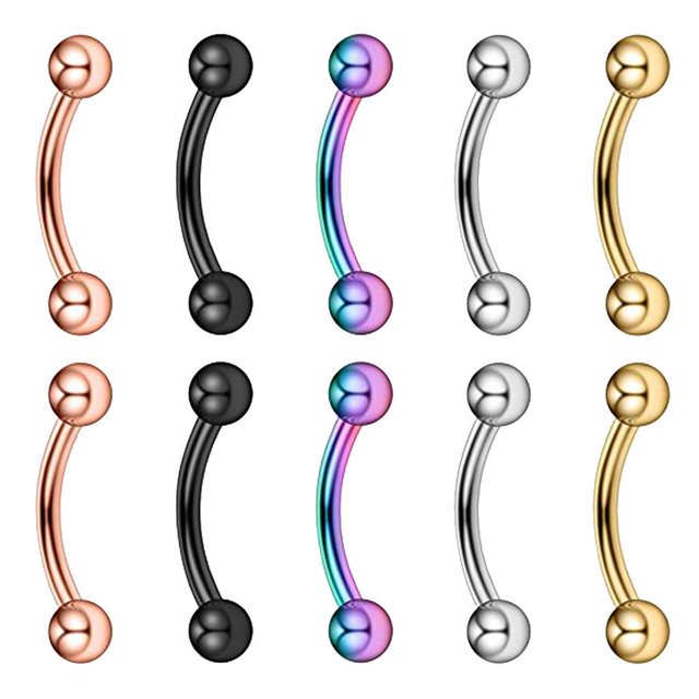 10 piercings curvos de acero inoxidable 16L para ceja, oreja y ombligo 6mm
