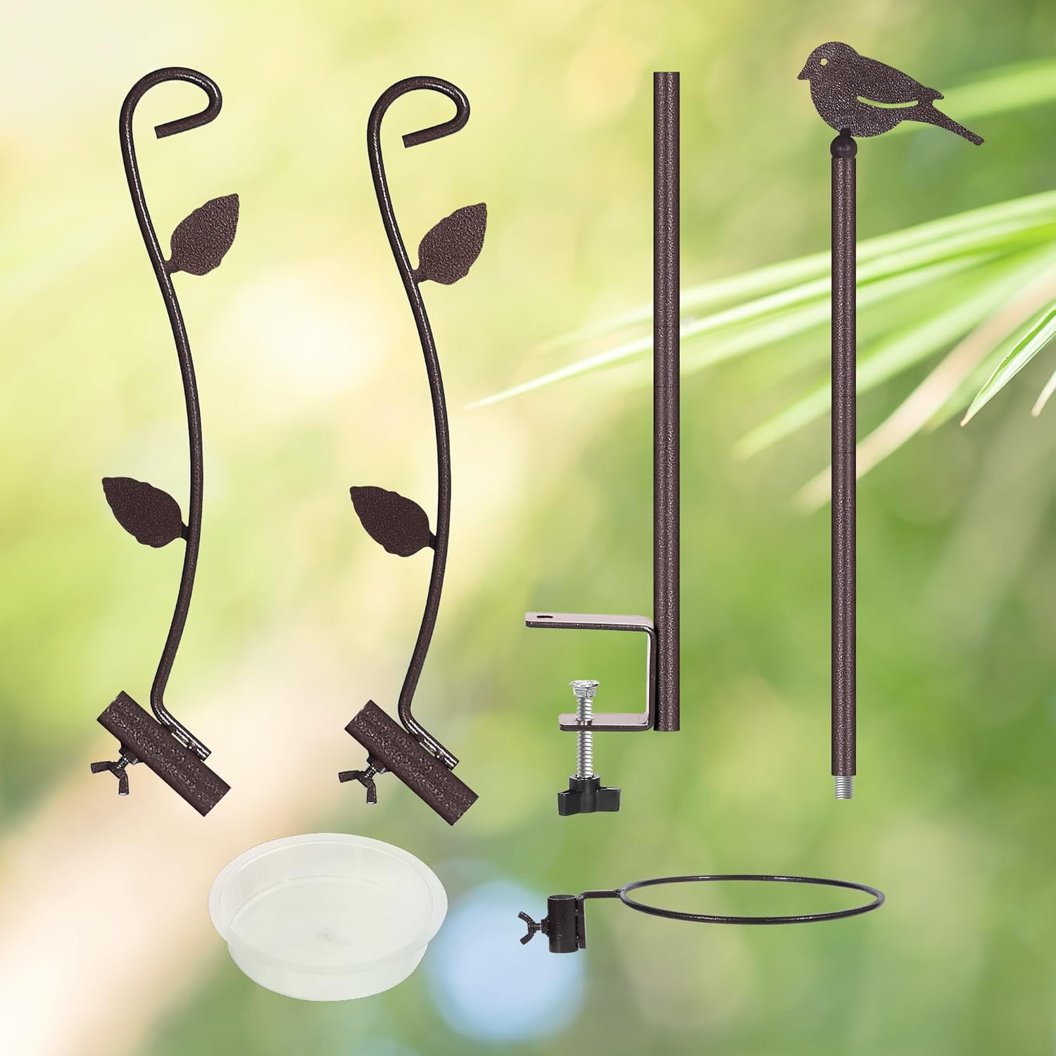 6-Hook Bird Feeding Station Kit Wild Bird Feeder Stand Pole, Multi-Feeder Hanging Kit Stand with Water Bowl