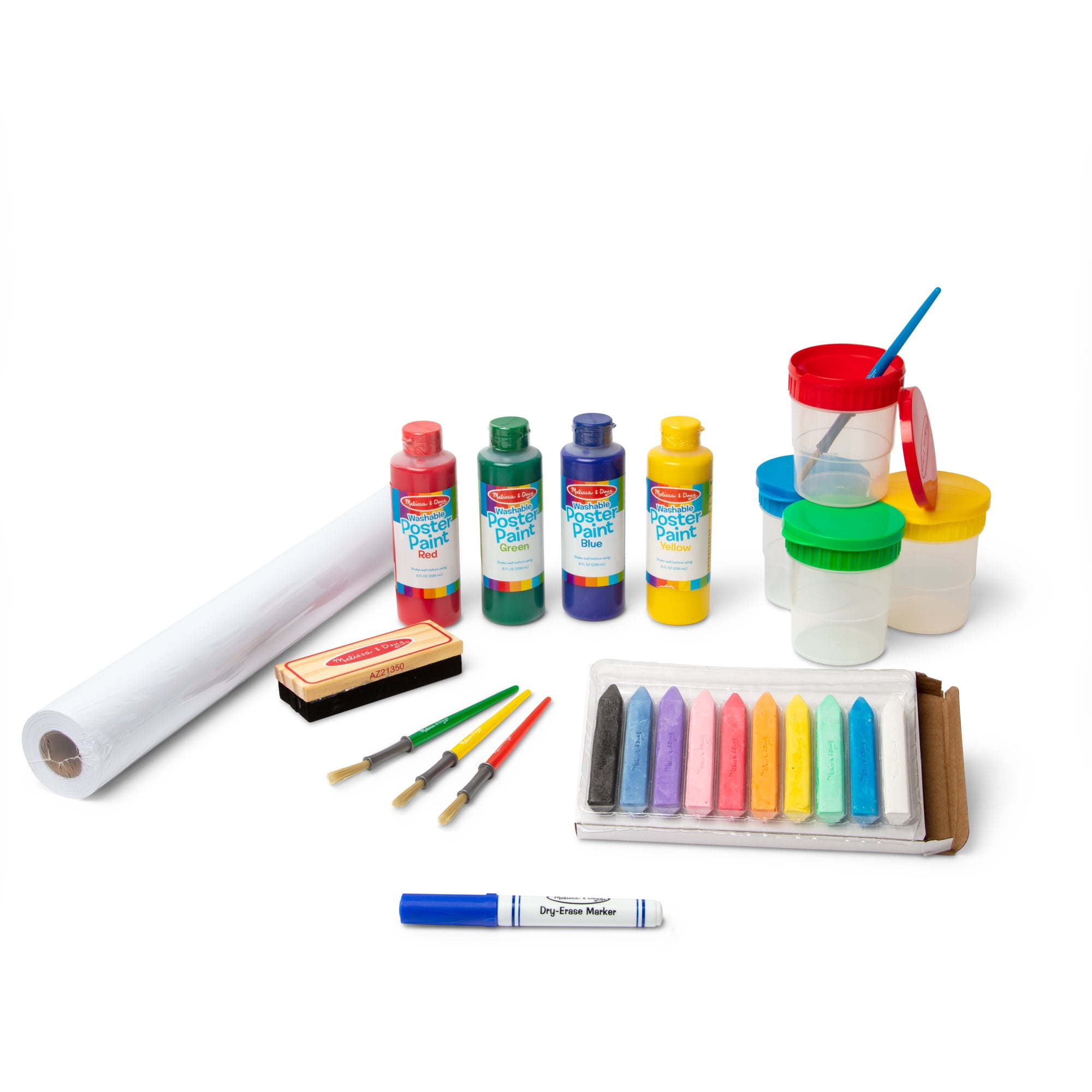 Melissa & Doug Easel Accessory Set Paint, Cups, Brushes, Chalk, Paper, DryErase Marker